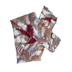 Vintage Pleated Floral Horse Print Rectangle Scarf Lightweight Sheer Neck Wrap M